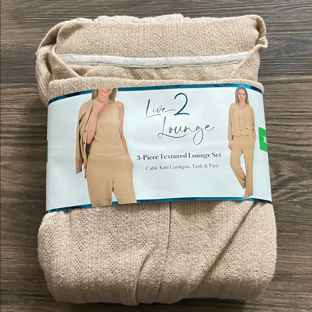 Live 2 Lounge 3-Piece Textured Cable Knit Lounge Set - Cream